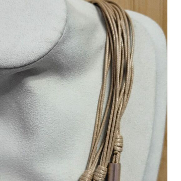 Vintage Designer C1946 Triple Strand Choker of Knotted Cords through Brass Tubes - Picture 5 of 7